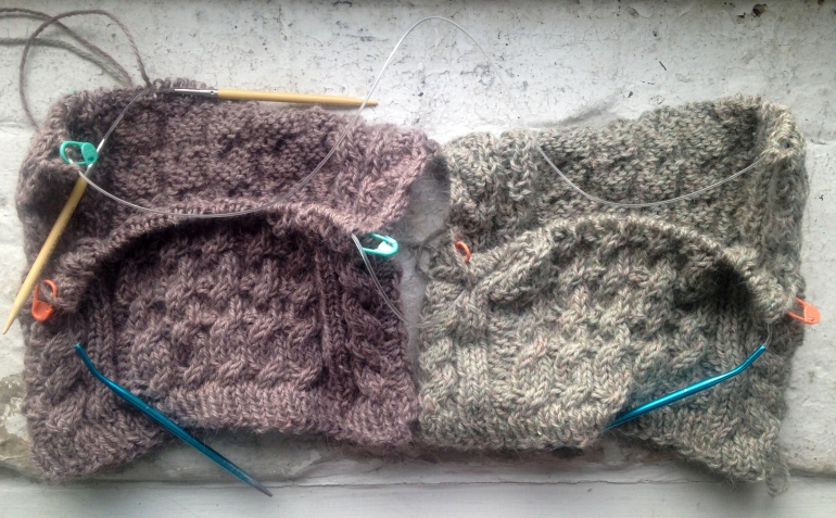 Magic loop method two baby sweaters alpaca Eastport yarn